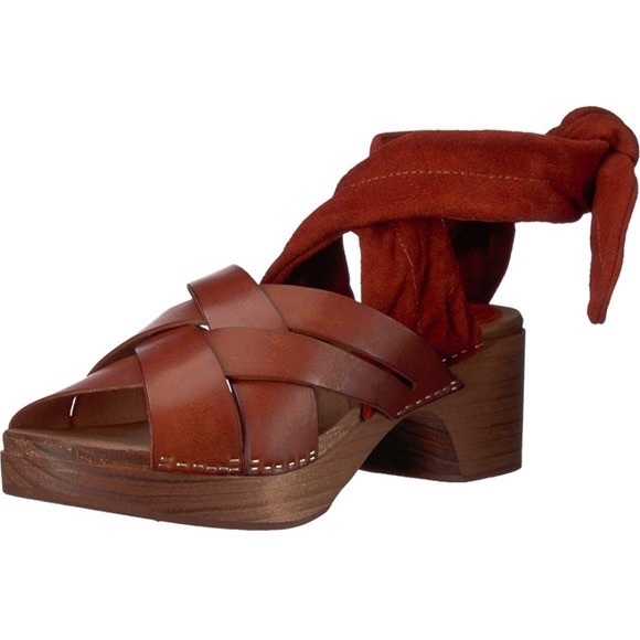 Free People Emmy Wooden Suede Wrap Clog Brown Leather - Picture 5 of 8